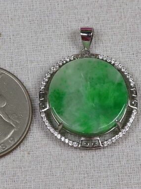 Certified Green Natural A Jade Jadeite 925 Silver Inlaid Fashion Pendant